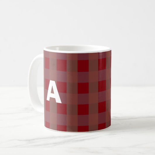 Monogramme Erste Karierte Muster Orange Red White Kaffeetasse (Vorderseite Links)