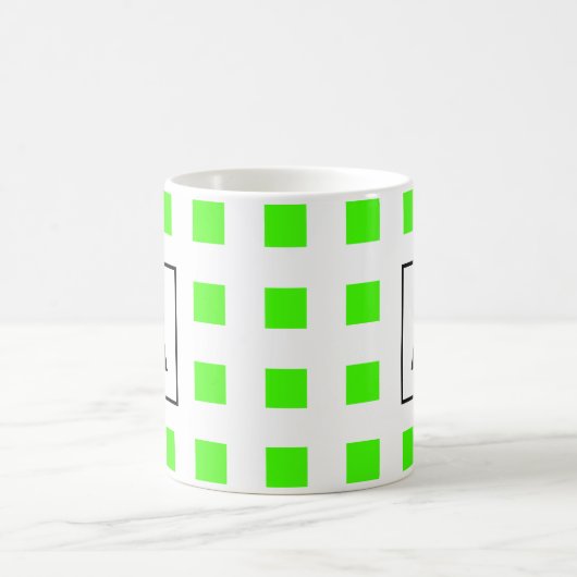 Monogramme Erste Neon-Grüne Fliesenmuster Weiß Kaffeetasse (Mittel)