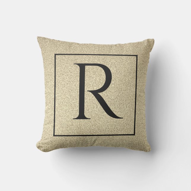 Monogramme Erstmaliger Schwarzer Goldener Glitzer  Kissen (Vorderseite)