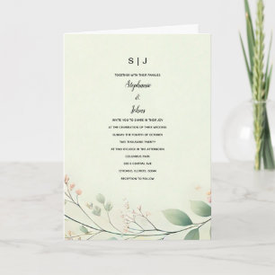 Monogramme Floral Blätter Beige Seite Grün Hochzei Einladung