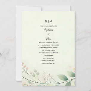 Monogramme Floral Blätter zeigen grüne Beige Hochz Einladung