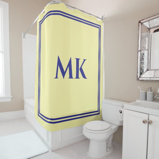 Monogramme Gelb Blauer Name Stilvolles Dekor Moder Duschvorhang (Beispiel)