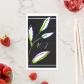 Monogramme - Grün Leaf Schwarz-weiße Kunsthochzeit Serviette (Beispiel)