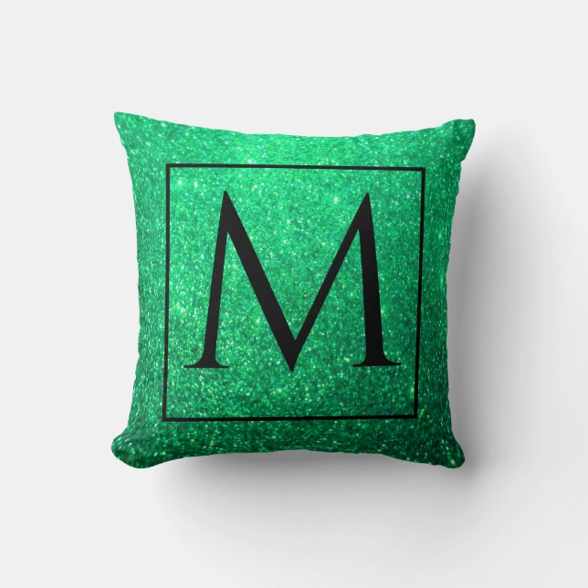 Monogramme Grüner Glitzer St Patrick's Day Kissen (Vorderseite)