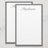 Monogramme Individuelle Name Grau Borderfarben Wei Briefpapier (Vorne/Hinten)
