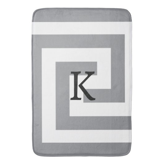 Monogramme mit griechischem Schlüssel Grau Schwarz Badematte (Vorderseite Vertikal)