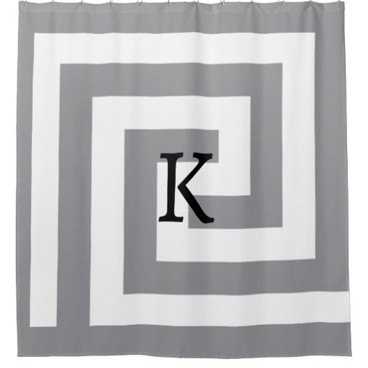 Monogramme mit griechischem Schlüssel Grau Schwarz Duschvorhang (Vorderseite)