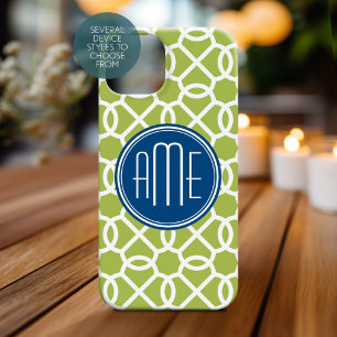 Monogramme mit grün und blau geometrischem Muster iPhone 16 Hülle