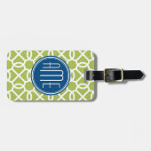 Monogramme mit grün und blau geometrischem Muster Gepäckanhänger (Vorderseite horizontal)