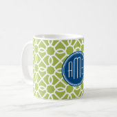 Monogramme mit grün und blau geometrischem Muster Kaffeetasse (Vorderseite Links)