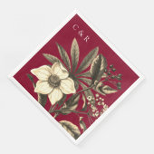 Monogramme moderne burgunder beige Christrose Serviette (Ecke)