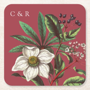 Monogramme Moderne Vintage Weihnachtsfeiertage Ros Rechteckiger Pappuntersetzer