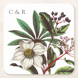 Monogramme Moderne Vintage Weihnachtsfeiertage Ros Rechteckiger Pappuntersetzer