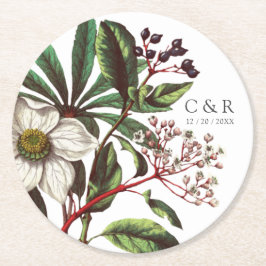 Monogramme Moderne Vintage Weihnachtsfeiertage Ros Runder Pappuntersetzer