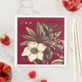 Monogramme Modernes Burgund Beige Weihnachtsfeierl Serviette (Beispiel)