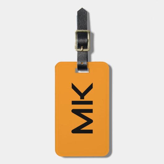 Monogramme Orange Black Initials Name Geschenk Gef Gepäckanhänger (Vorderseite vertikal)