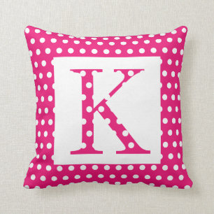 Monogramme Pink White Polka Dots farbenfroh einzig Kissen