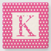 Monogramme Pink White Polka Dots Farbiges Geschenk Steinuntersetzer (Vorderseite)