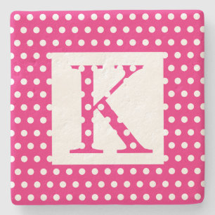 Monogramme Pink White Polka Dots Farbiges Geschenk Steinuntersetzer