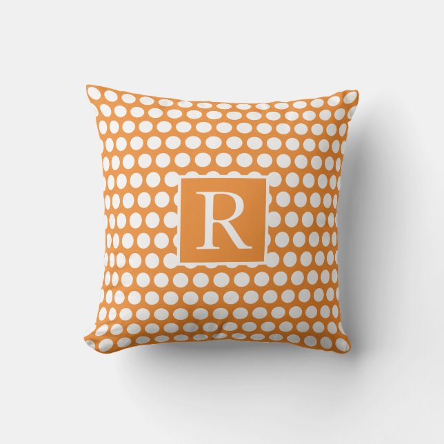 Monogramme Pumpkin Orange White Polka Dots Herbst Kissen (Vorderseite)