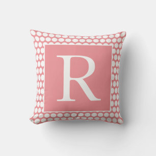 Monogramme Punkte Herbst Geschenk Weiß Lachs Rosa Kissen