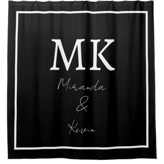 Monogramme Schwarz-weiß Stilvoll Moderne Minimalis Duschvorhang (Vorderseite)