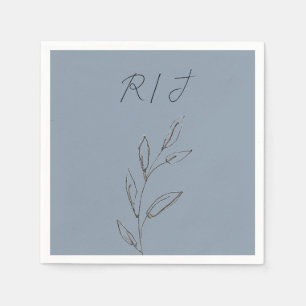Monogramme Schwarz-weiße Blätter Dusty Blue Weddin Serviette