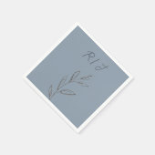 Monogramme Schwarz-weiße Blätter Dusty Blue Weddin Serviette (Ecke)