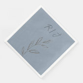 Monogramme Schwarz-weiße Blätter Dusty Blue Weddin Serviette (Ecke)