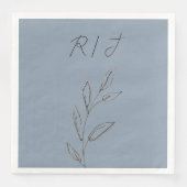Monogramme Schwarz-weiße Blätter Dusty Blue Weddin Serviette (Vorderseite)
