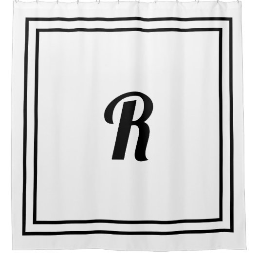 Monogramme Schwarz-weißer benutzerdefinierter Form Duschvorhang (Vorderseite)
