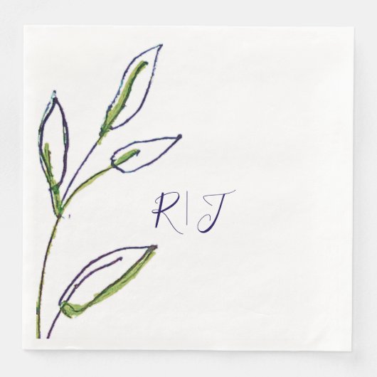 Monogramme zeigen grüne Blätter Hochzeit von Navy Serviette (Vorderseite)