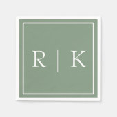 Monogramme zeigen Grünes einfaches Minimalistische Serviette (Vorderseite)