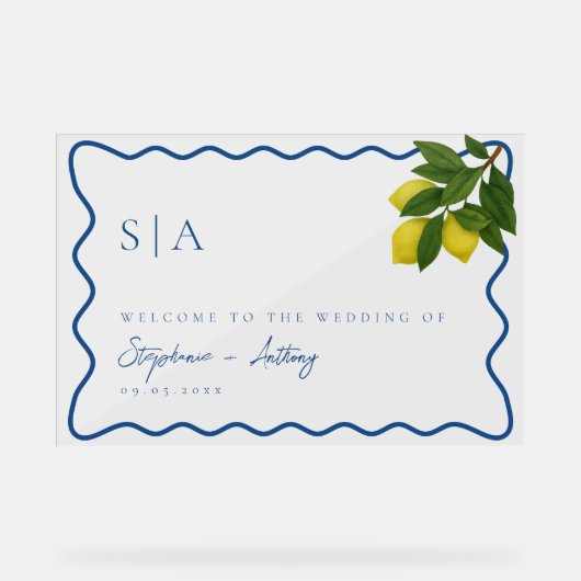 Monogramme Zitronenfrüchte, Hochzeitssonne an der Acrylschild (Vorderseite)