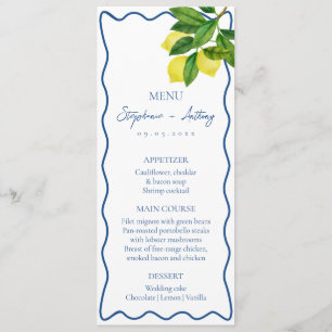 Monogramme Zitronenfrüchte, Hochzeitssonne an der Menükarte