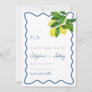 Monogramme Zitronenfrüchte, Hochzeitssonne an der Save The Date