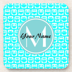 Monogrammed Aqua Turquoise Owls Untersetzer