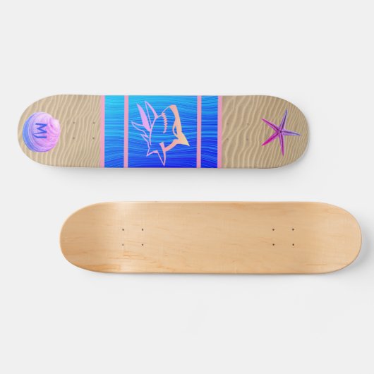 Monogrammed Beach Shark Seashell Skateboard (Horizontal)