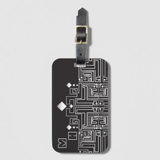 Monogrammed Black and White Maze Pattern Gepäckanhänger (Vorderseite Vertikal)