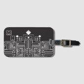Monogrammed Black and White Maze Pattern Gepäckanhänger (Vorderseite (Horizontal))