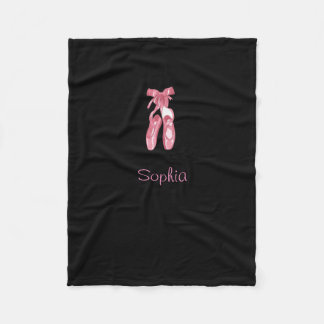 Monogrammed black blanket with ballet shoes fleecedecke