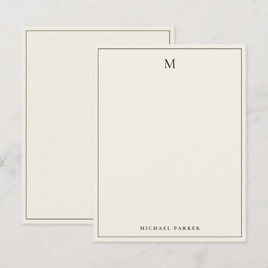 Monogrammed Black & Ecru Professional  Dankeskarte (Vorne/Hinten)
