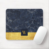 Monogrammed Blue Marble Falsch Gold Textur Print Mousepad (Mit Mouse)
