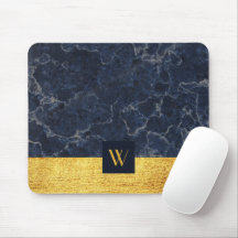 Monogrammed Blue Marble Falsch Gold Textur Print