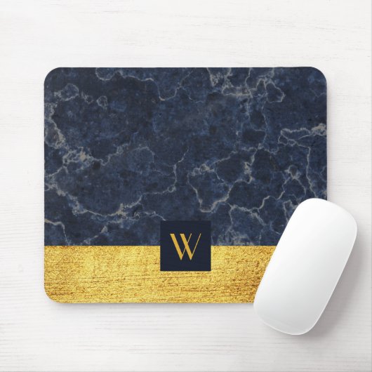 Monogrammed Blue Marble Falsch Gold Textur Print Mousepad (Mit Mouse)