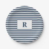 Monogrammed Blue/White Stripes Pappteller (Vorderseite)