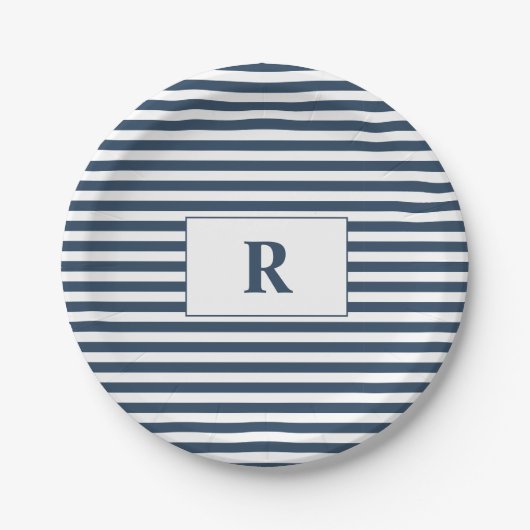 Monogrammed Blue/White Stripes Pappteller (Vorderseite)