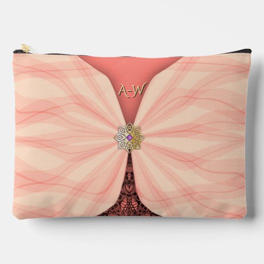 Monogrammed Blush Pink Jewel Textile Illusion  Zubehörtasche (Vorderseite)