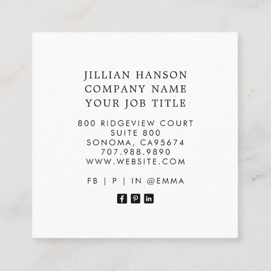 Monogrammed Boho Business Card Quadratische Visitenkarte (Rückseite)