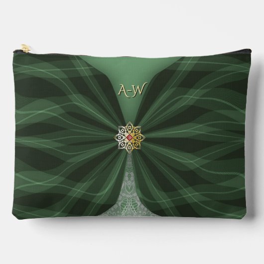 Monogrammed Botanical Green Textile Illusion   Zubehörtasche (Vorderseite)